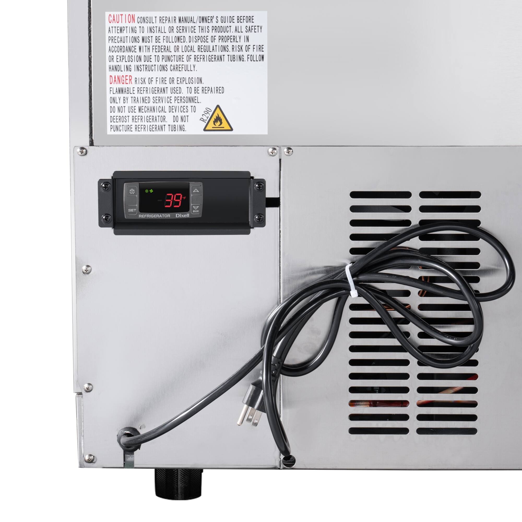 CAUTION CONSULT REPAIR MANUAL/USER'S GUIDE BEFORE ATTEMPTING TO INSTALL OR SERVICE THIS PRODUCT. ALL SAFETY PRECAUTIONS MUST BE FOLLOWED. DISPOSE OF PROPERLY IN ACCORDANCE WITH FEDERAL OR LOCAL REGULATIONS. RISK OF FIRE OR EXPLOSION DUE TO PUNCTURE OF REFRIGERANT TUBING. FOLLOW HANDLING INSTRUCTIONS CAREFULLY. DANGER RISK OF FIRE OR EXPLOSION. FLAMMABLE REFRIGERANT USED. REPAIRED ONLY BY TRAINED SERVICE PERSONNEL. DO NOT USE MECHANICAL DEVICES. DO NOT PUNCTURE REFRIGERANT TUBING. 39 S.T. - Treat as a Dangerous Refrigerant.