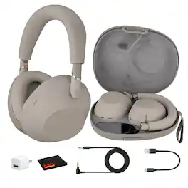 Sony - WH-1000XM6 Wireless Noise Canceling Overhead Headphones (Sandstone) - Bundle