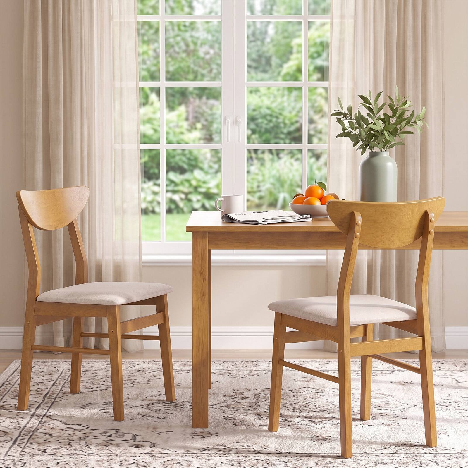 Alt View 4. Costway - Costway Upholstered Dining Chairs Set of 2 with Upholstered Seat Curved Backrest Wood Frame - Natural.