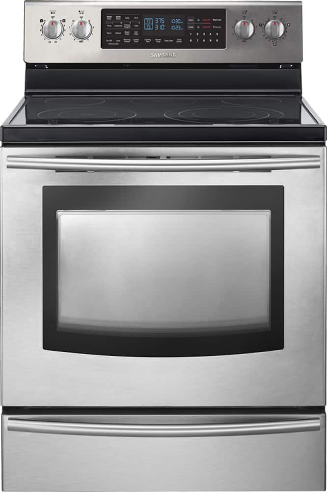 Front. Samsung - 30" Self-Cleaning Freestanding Double Oven Electric Convection Range - Stainless steel.