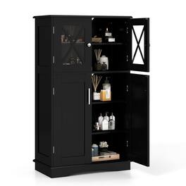 Ecooso - 4-Door Freestanding Bathroom Storage Cabinet with Adjustable Shelves Organizer - Black