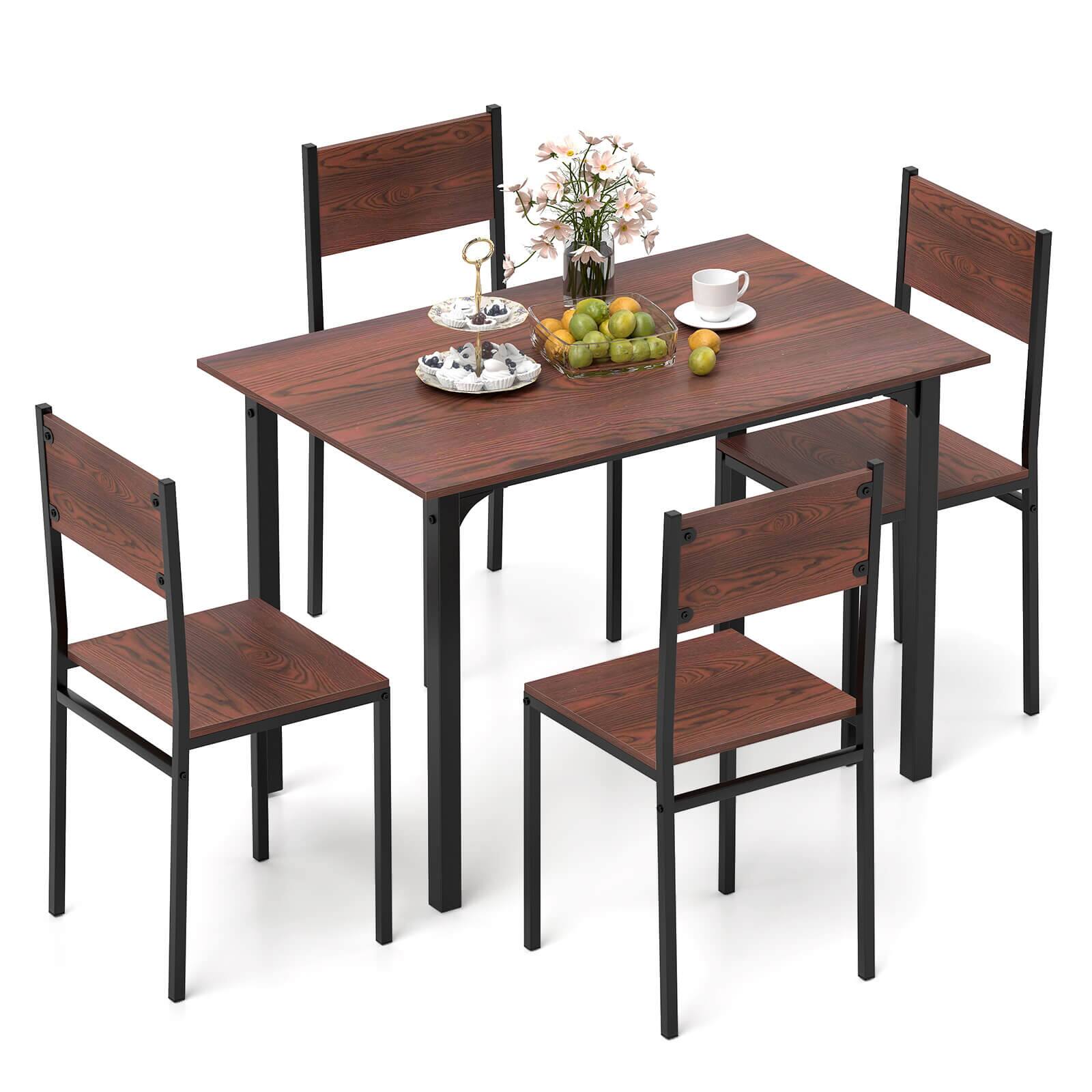 Angle. Costway - Costway 5 PCS Dining Table Set Industrial Style Kitchen Table & Chairs for 4 Dark Brown - Dark Brown.