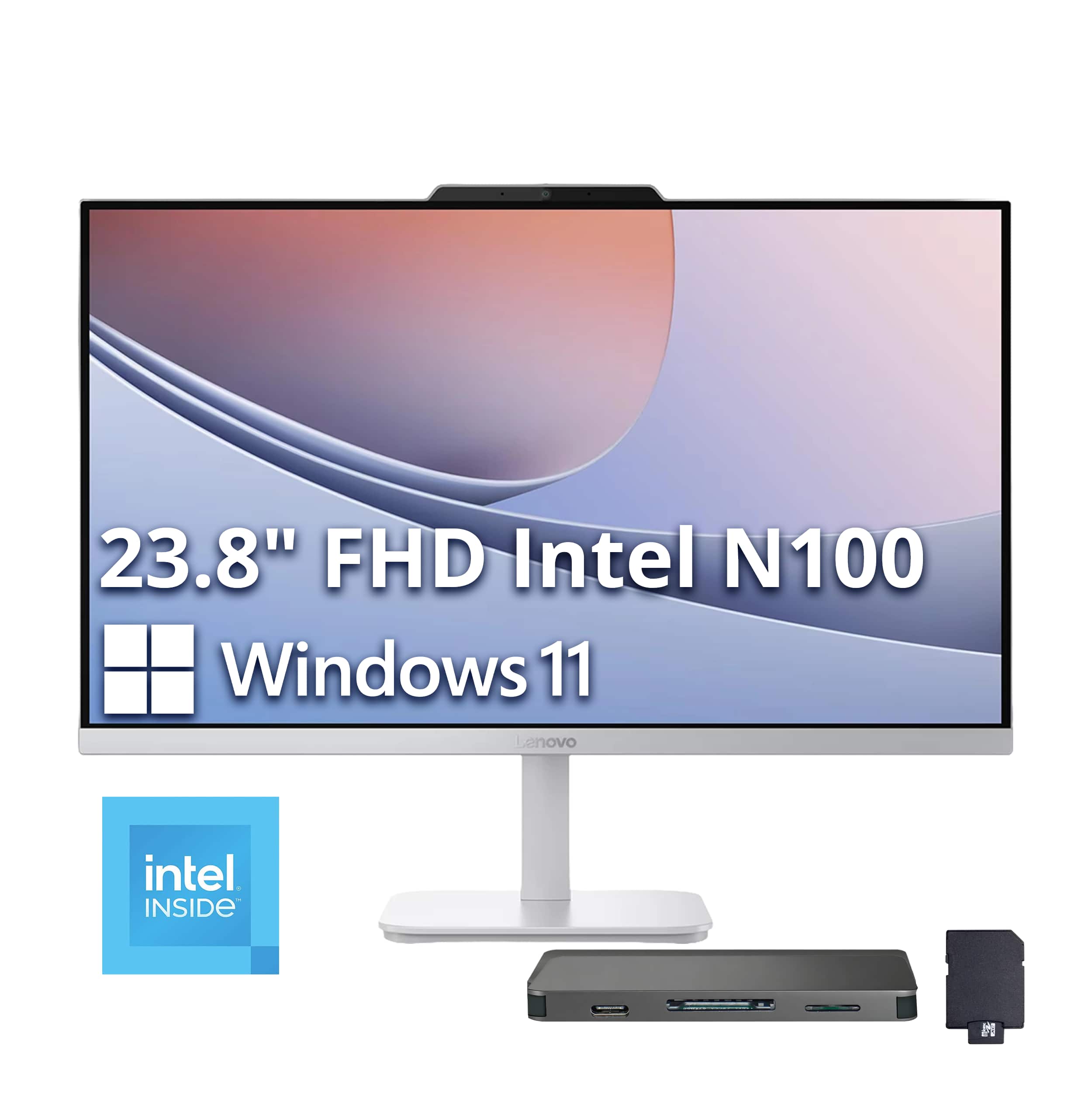 Lenovo - A100 23.8" Full HD All-In-One - Intel Processor N100 - 8GB Memory - 256GB SSD - Cloud Grey