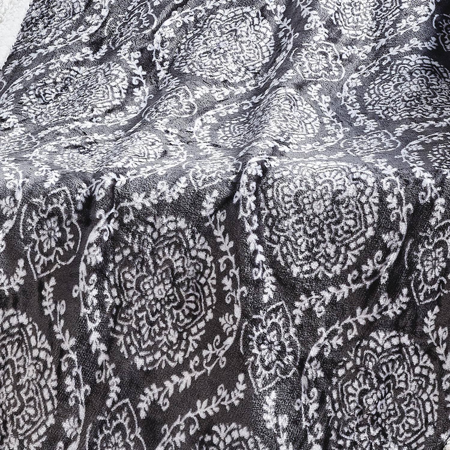 Alt View 4. Noble House - Plazatex Gracey with Sherpa Plush Decorative All Season Plum Throw Blanket 50" x 60" Grey - Grey.