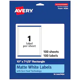 Avery - Matte Rectangle Labels, 10" x 7.5", 100 Labels - White