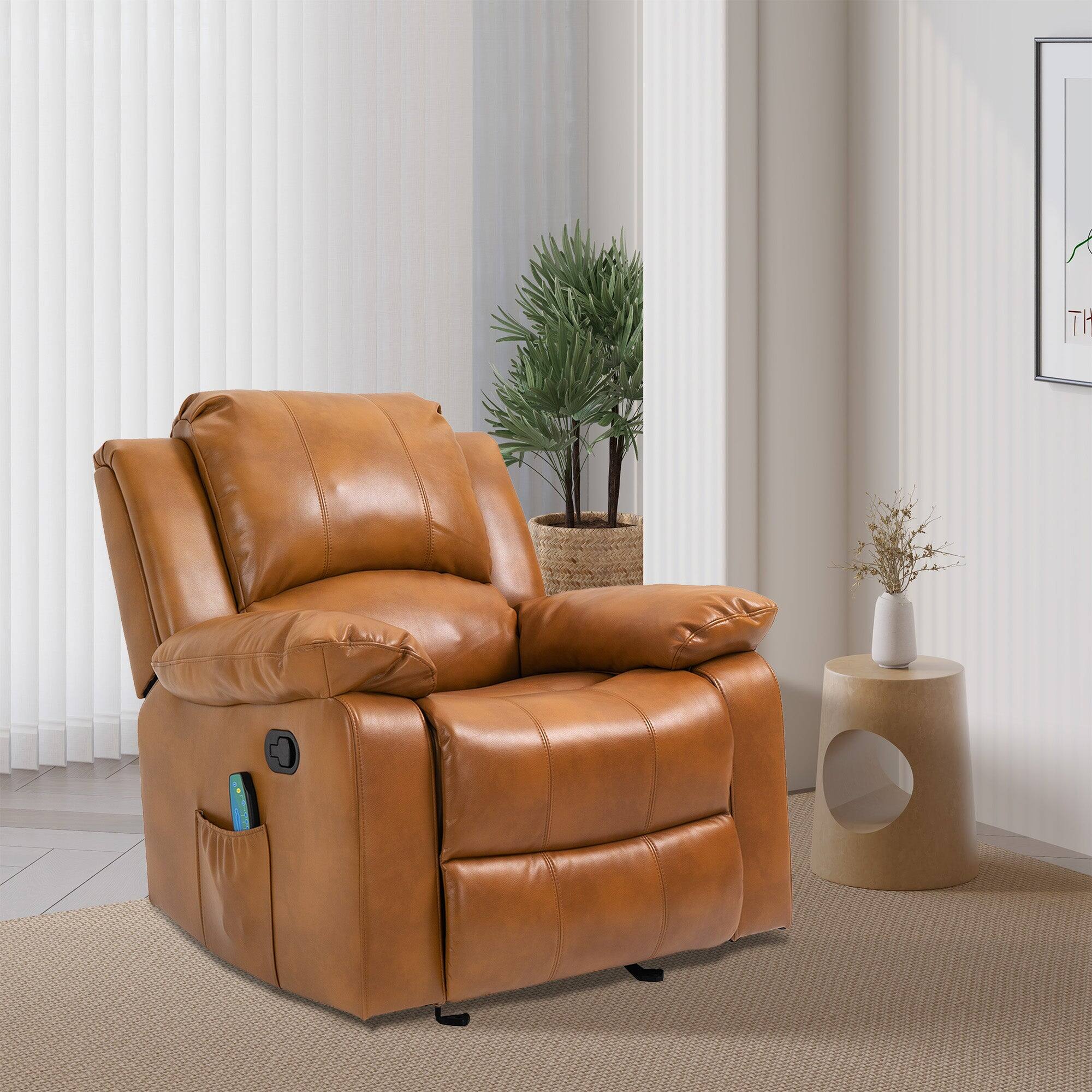 Alt View 2. Boyel Living - Heavy Duty Faux Leather 8-Point Massage Glider Recliner with Remote Control and Side Pocket - Camel.