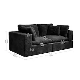 Roomtec - 78.839.4 inch Modular sectional sofa seatUpholstered compressed couch for living roomBedroomApartmentNo assembly - Black
