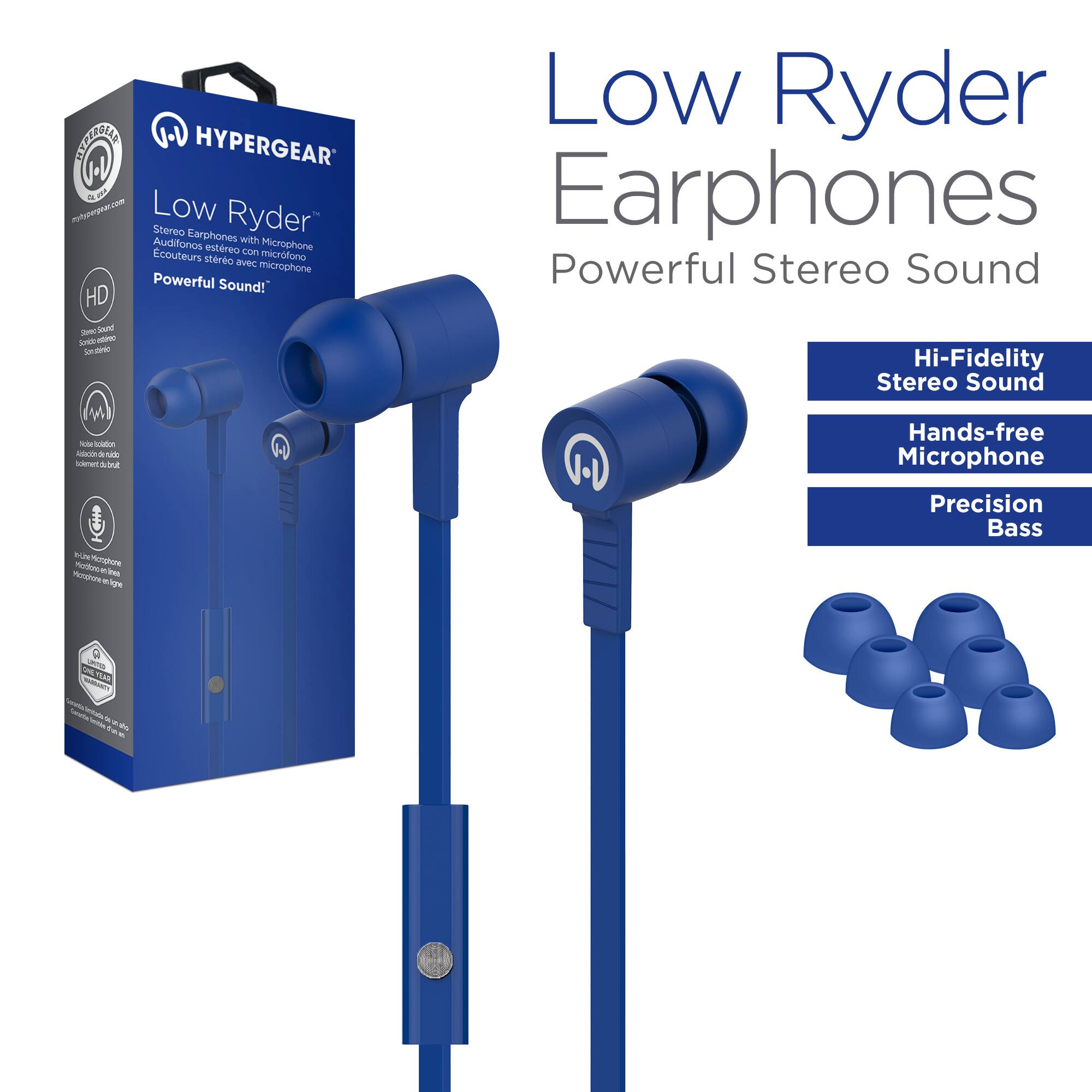 DECTEBTLES J.V HYPERGEAR Low Ryder Stereo Earphones Audifonos with Microphone estreo Sam microfono Ecouteurs sterec aven microphone Powerful Sound! HD - Sard - - i - Low Ryder Earphones Powerful Stereo Sound Hi-Fidelity Stereo Sound - - - - -k seetdiina E Hands-free Microphone BLS n S - T Picopore - Precision Bass C - MTAS - Sonta M - - -s TE