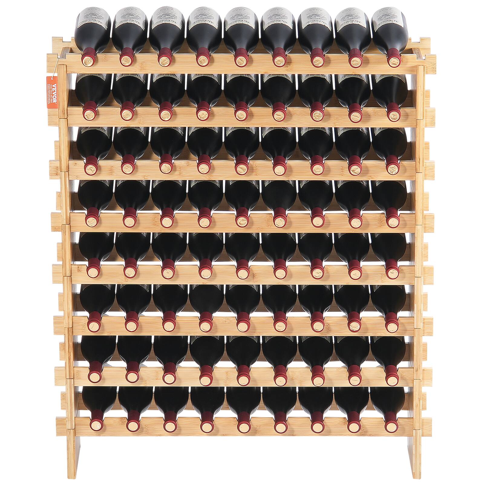 Alt View 5. VEVOR - 72 Bottle Upgrade Modular Wine Rack, Continuously Store Pinot Bottles, 8-Tier Bamboo Wood Storage Rack - natural color.