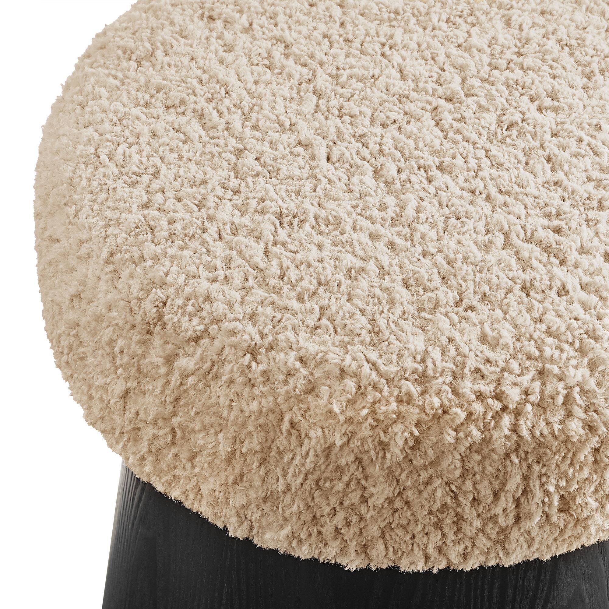 Alt View 3. Modway - Ketra Round Faux Shearling Ottoman Footstool by Modway - Oatmeal Black.