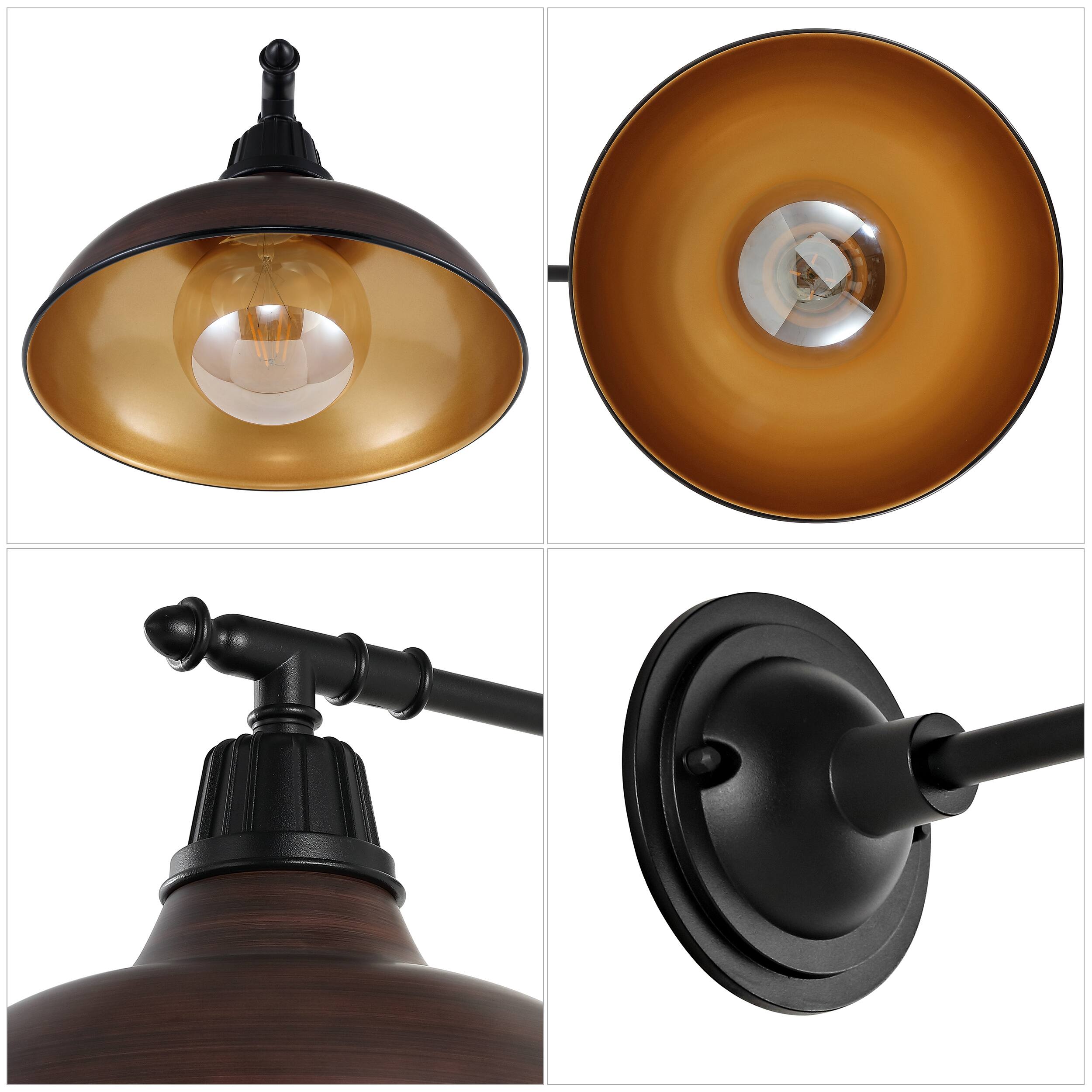 Alt View 4. Jonathan Y - Wallace 12.25" 1-Light Farmhouse Industrial Indoor/Outdoor Iron LED Victorian Arm Outdoor Sconce, Wood Finish/Copper - Wood Finish/Black.
