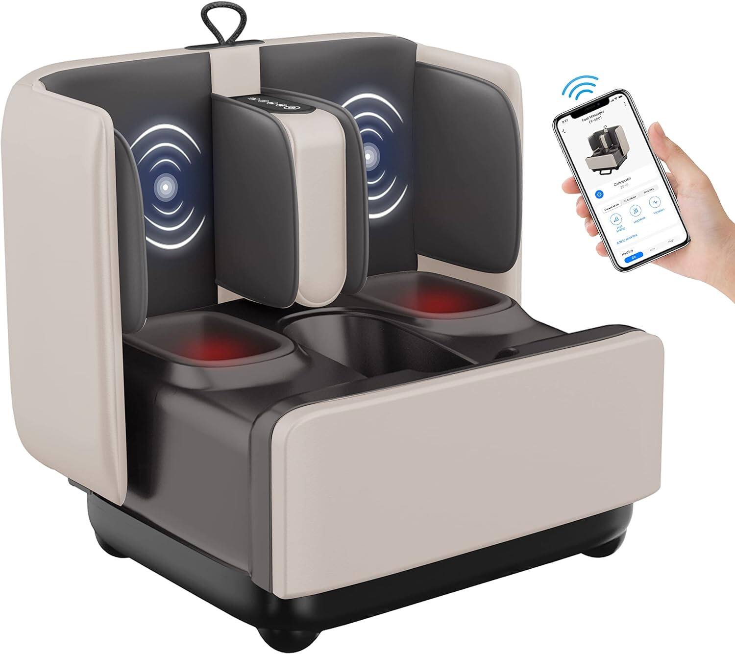 Comfier - Shiatsu Deep Kneading Calf Foot Massager with Heat for Plantar Fasciitis, APP Control - White