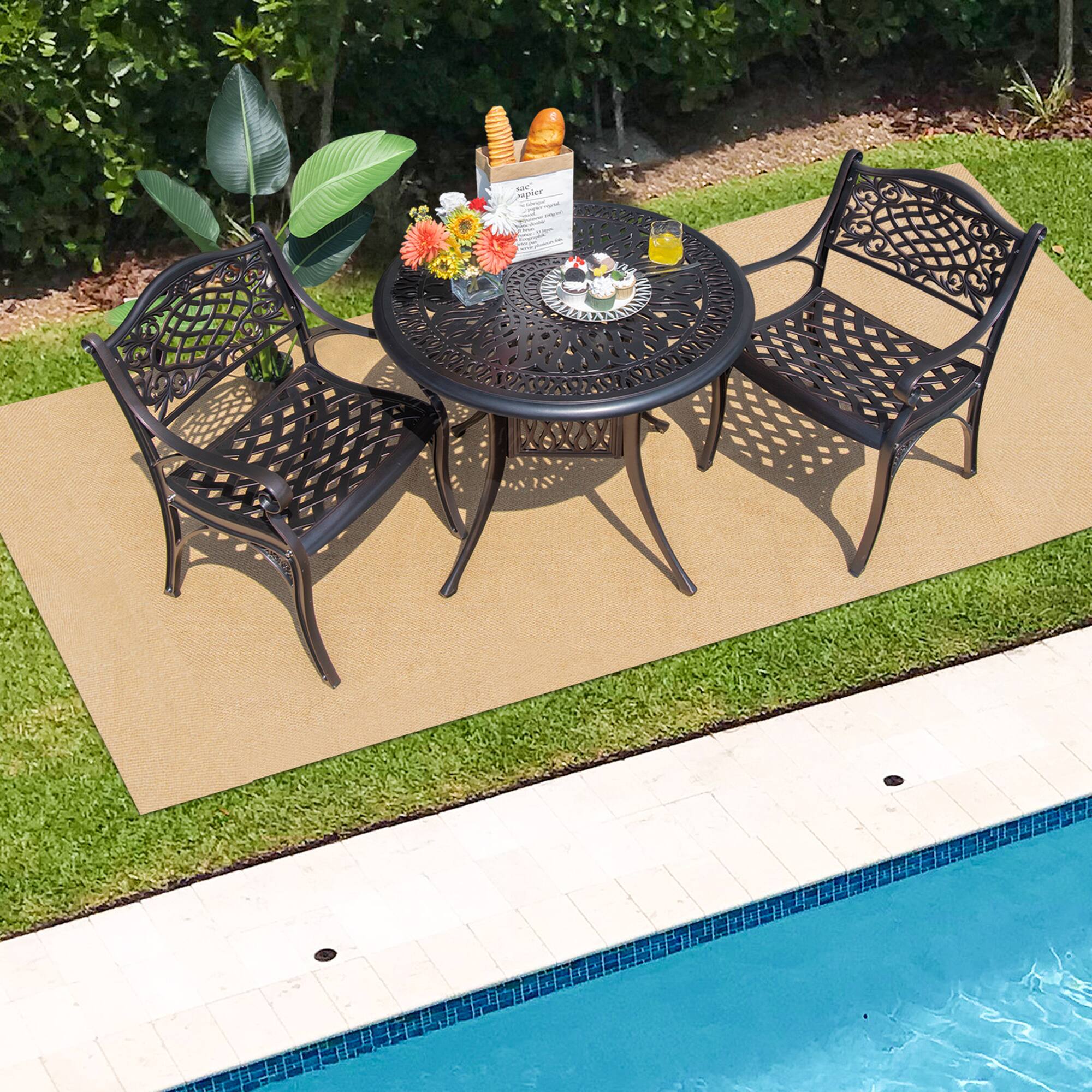 Alt View 9. Gymax - Gymax 5PCS Cast Aluminum Patio Bistro Set Outdoor Dining Table & Chair Furniture Set - as pic.