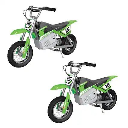 Front. Razor - MX400 Dirt Rocket 24V Electric Toy Motocross Dirt Bike (2 Pack) - Green.