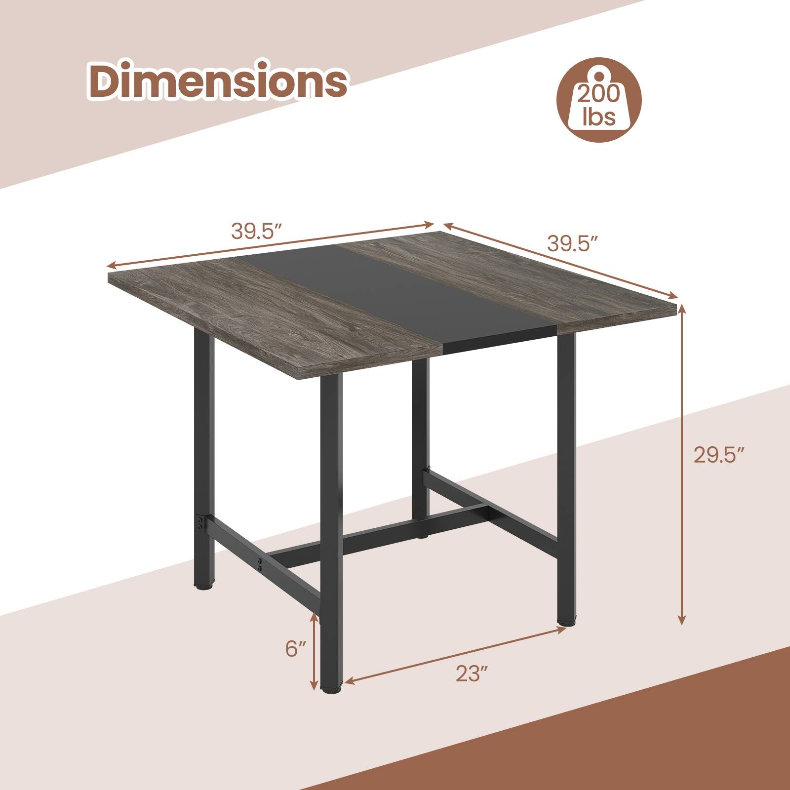 Dimensions: 200 lbs, 39.5" x 39.5" x 29.5" x 6" x 23"