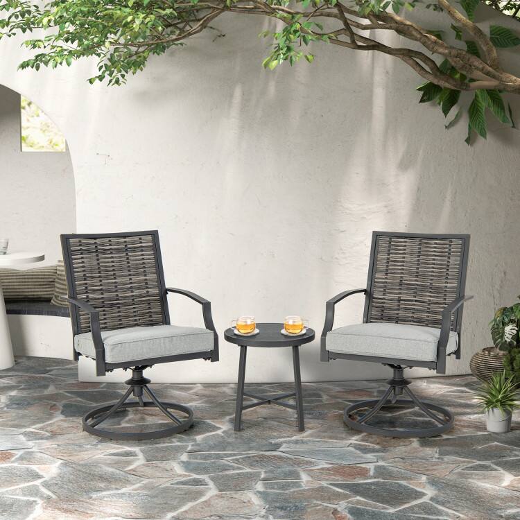 Mondawe - 3 Piece Patio Swivel Chair Set with Soft Seat Cushions for Backyard Outdoor - Gray
