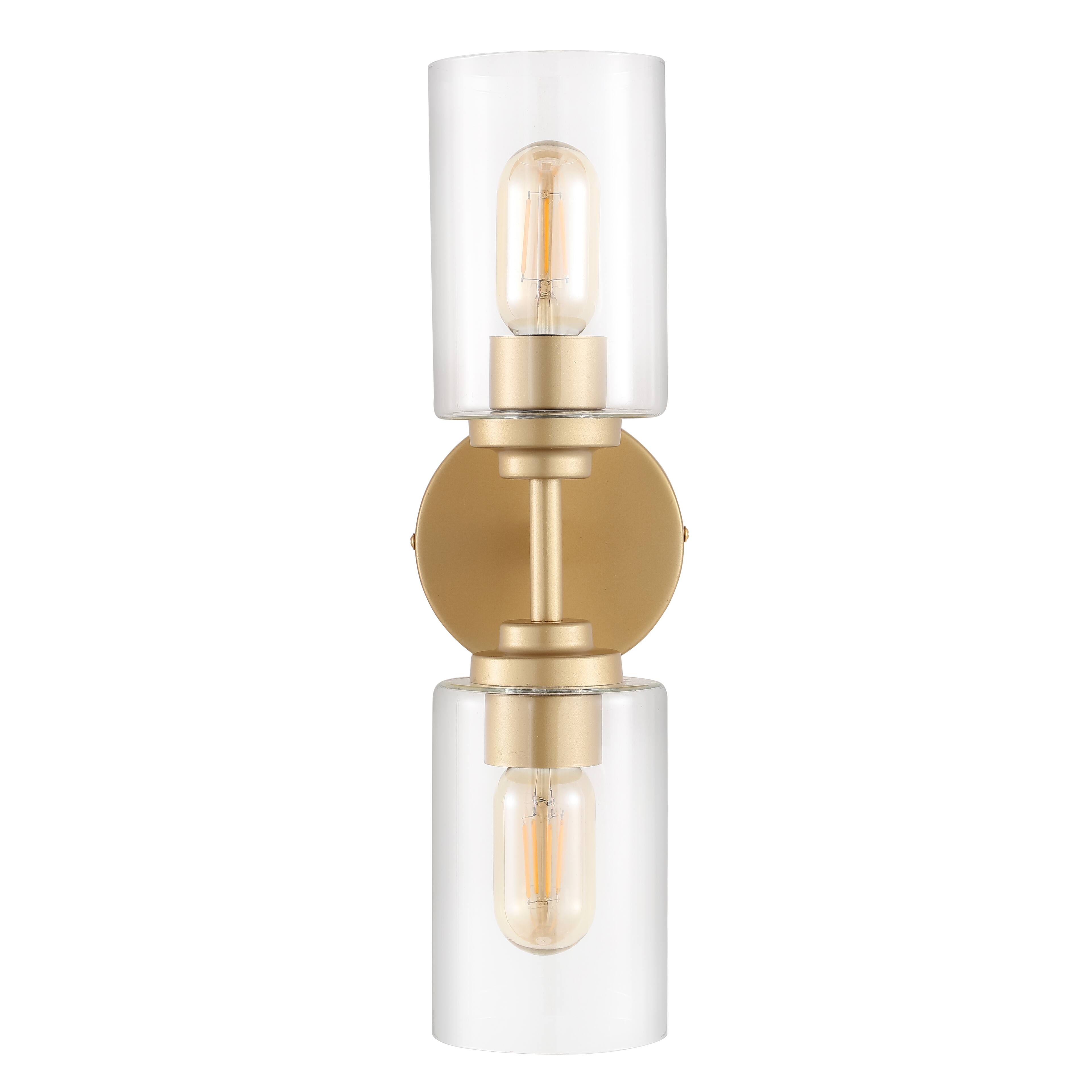 Alt View 5. Jonathan Y - Giles 16" 2-Light Farmhouse Industrial Iron Cylinder LED Sconce, Brass Gold/Clear - Brass Gold.