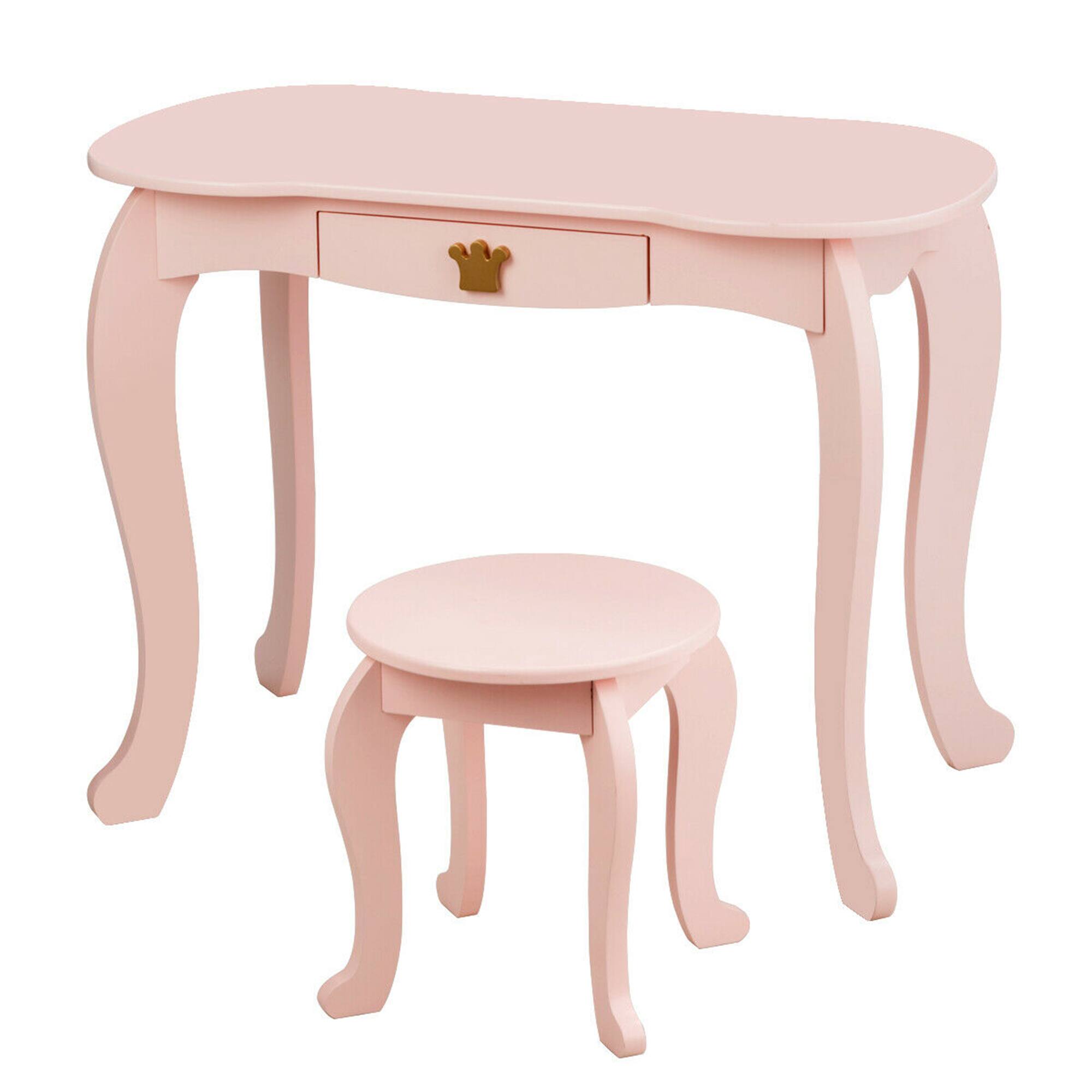 Alt View 9. Gymax - Gymax Kids Makeup Dressing Table Chair Set Princess Vanity & Tri-folding Mirror Pink - Pink.