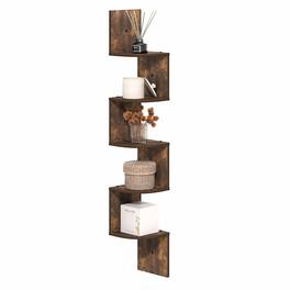 Furinno - ROSSI Floating Book Shelves for Wall, 5-Tier Zigzag Corner Shelf Wall Mounted, Radial Corner Floating Shelf - Amber Pine