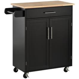 Homcom - Kitchen Island Cart Rolling Trolley Cart with Drawer, Storage Cabinet & Towel Rack - Black