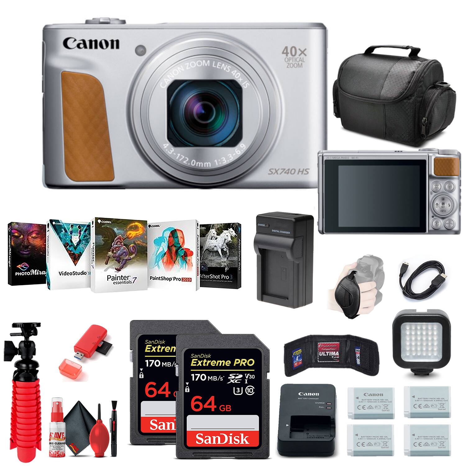 Canon Zoom Lens Canon 40x IS 40x Optical Zoom 4.3-172.0mm 1:3.3-6.9 SX740 HS

PHOTO Mira VideoStudio, Painter, PaintShop Pro, AfterShot Pro

SAVE

SanDisk Extreme PRO 170 MB/s V30 64 GB

Canon CEADE

Canon CEADE

Canon CEADE