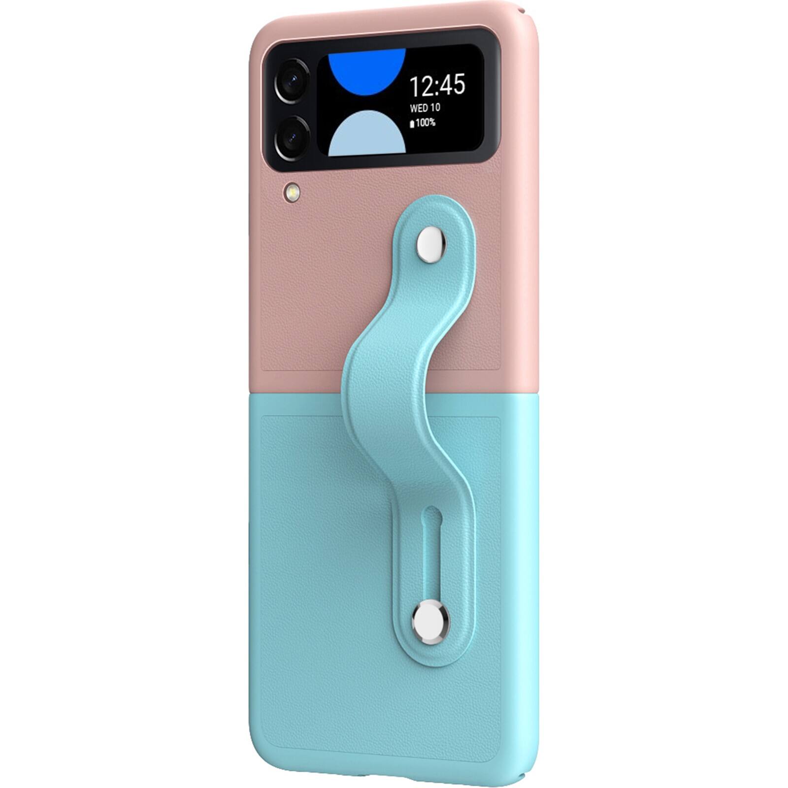 Left. SaharaCase - FingerGrip Series Case with Strap for Samsung Galaxy Z Flip4 - Pink/Ice Blue.