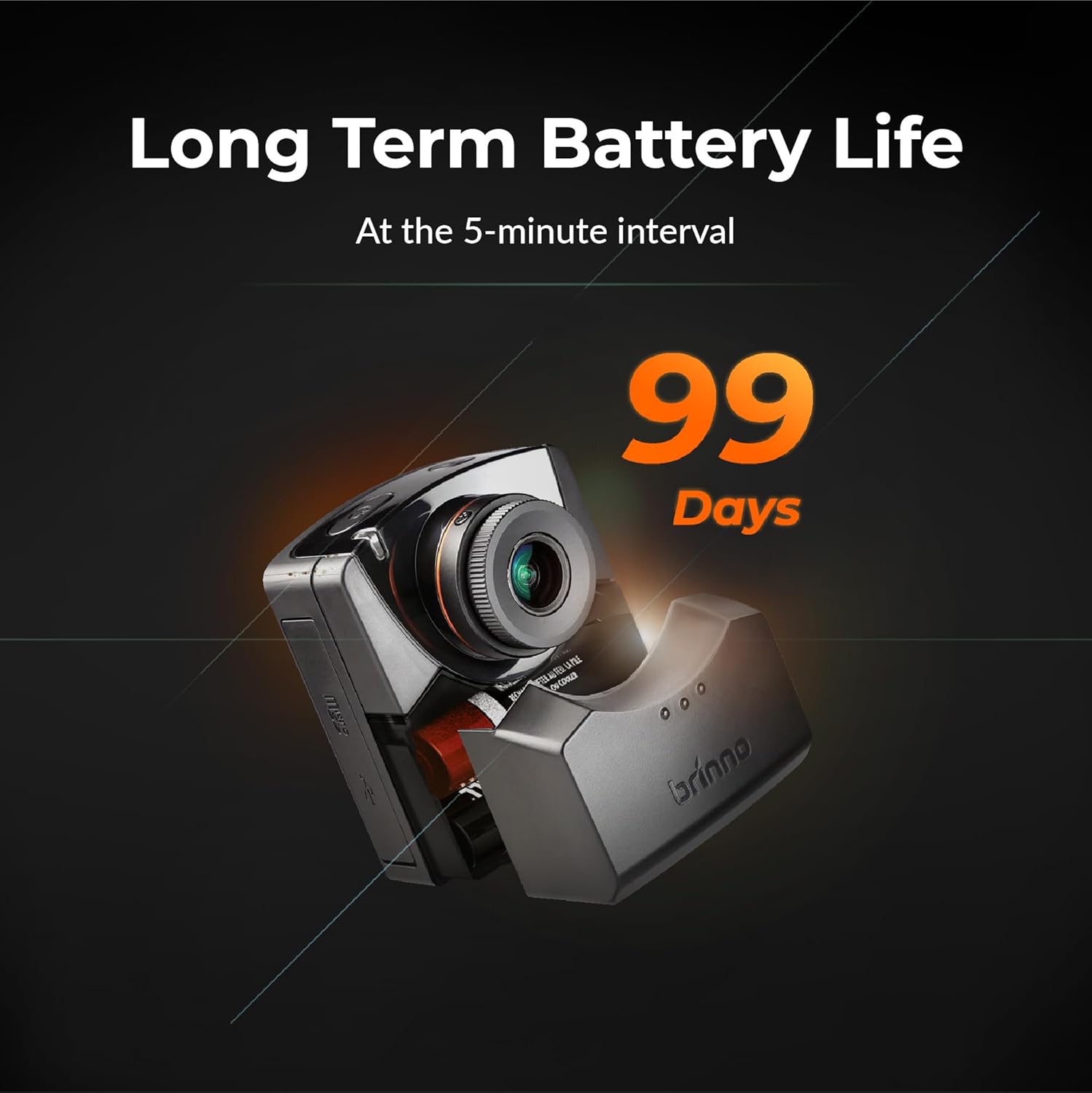 Long Term Battery Life, At the 5-minute interval, 99 Days, brinno