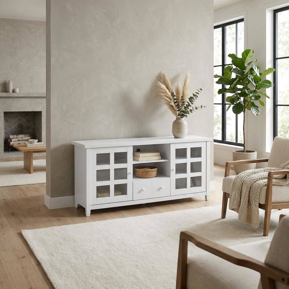 Alt View 2. FurniFact - White 1-Drawer TV Stand with Storage Cabinets and Shelves for 65-Inch TVs - White.