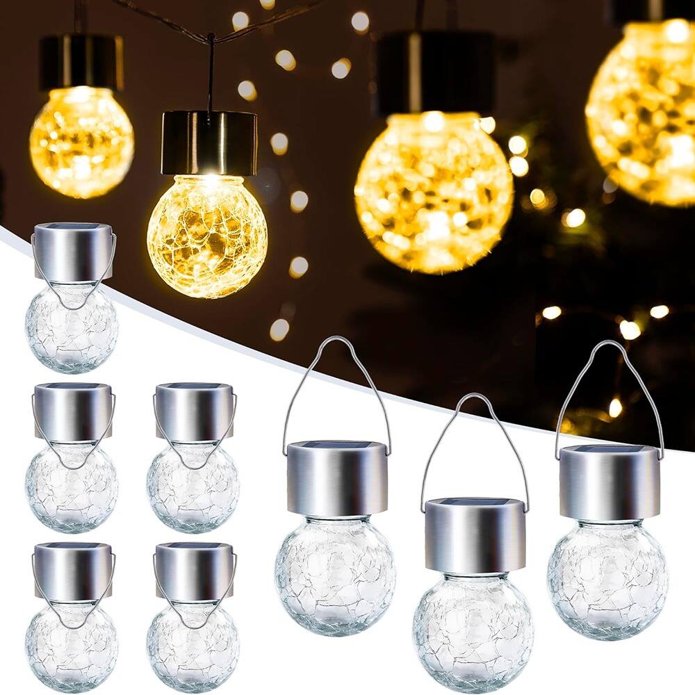 Front. RTMB - Eight-piece solar outdoor hanging lights with glass, a rechargeable battery - Warm White 8 PACK.