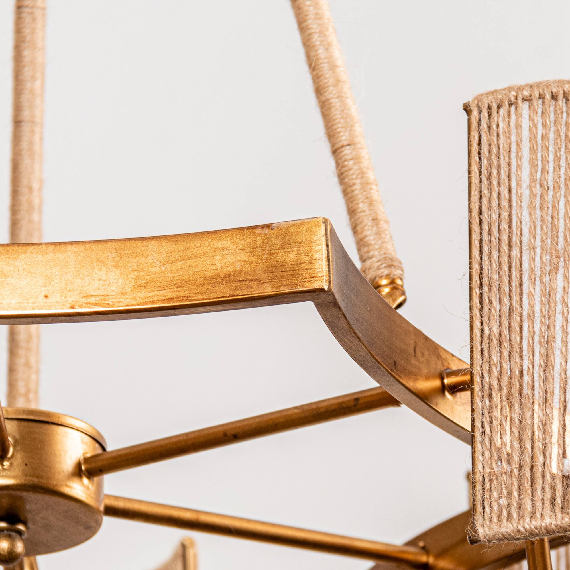 Alt View 2. Parrot Uncle - 28.7 in. 6-Light Bohemian Antique Gold Wagon Wheel Hemp Rope Chandelier - Antique Gold.