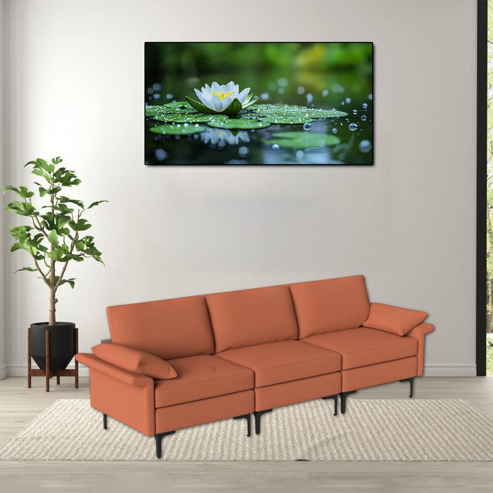 Front. Hivvago - Spacious 3-Seater Sectional Sofa with Metal Legs and Built-in Dual USB Ports - Rust Red.