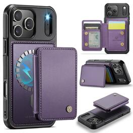 Dteck - 2-in-1 Wallet Case for Apple iPhone 17 Pro Max with Magnetic Card Holder, RFID PU Leather Flip Folio Kickstand Cover - Purple