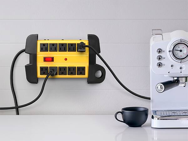 Alt View 6. Fosmon - 10-Outlet Extender Surge Protector Power Strip 15ft Heavy Duty Extension Cord, Indoor Outdoor Surge Protector ETL Listed - Yellow.