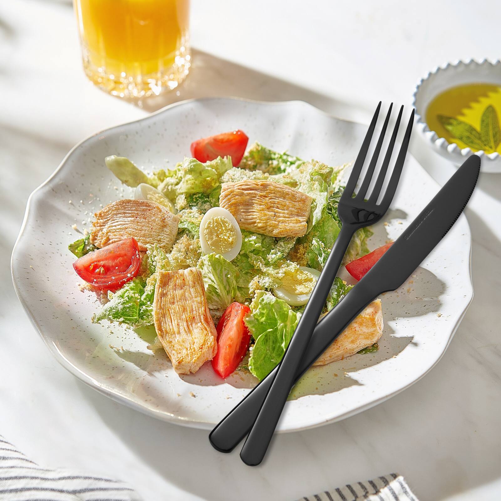 Alt View 5. KITCHENTREND - KitchenTrend 24pcs Set Stainless Steel Textured Mirror Finish Serves 6 Dishwasher Safe Includes Salad Fork Knife Spoon - Black.