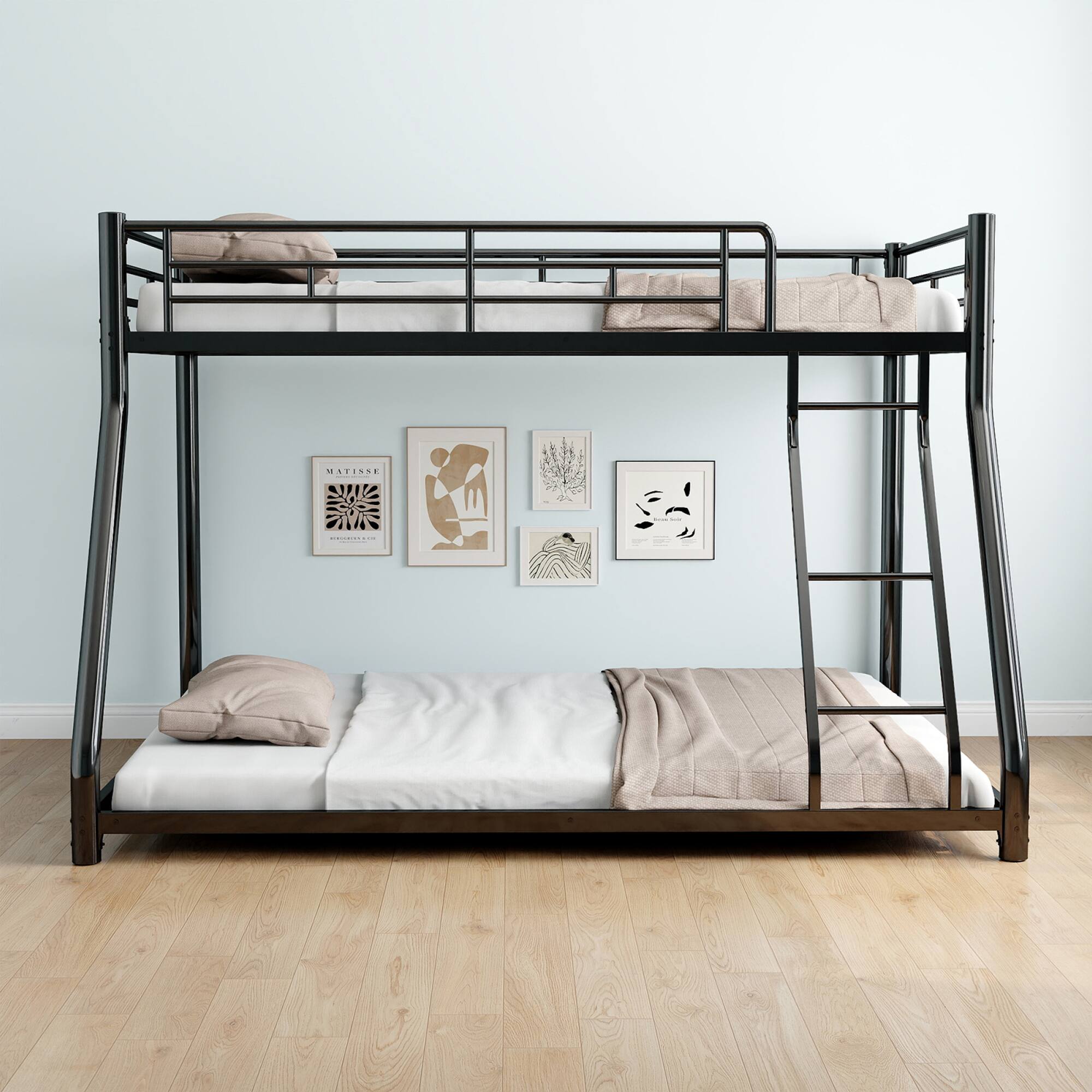 GOODSILO - Twin Over Full Metal Bunk Bed with Removable Stairs and Integrated Storage, Heavy Duty Frame for Teenagers and Adults - Black