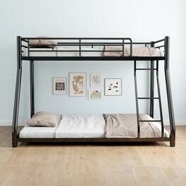 GOODSILO - Twin Over Full Metal Bunk Bed with Removable Stairs and Integrated Storage, Heavy Duty Frame for Teenagers and Adults - Black