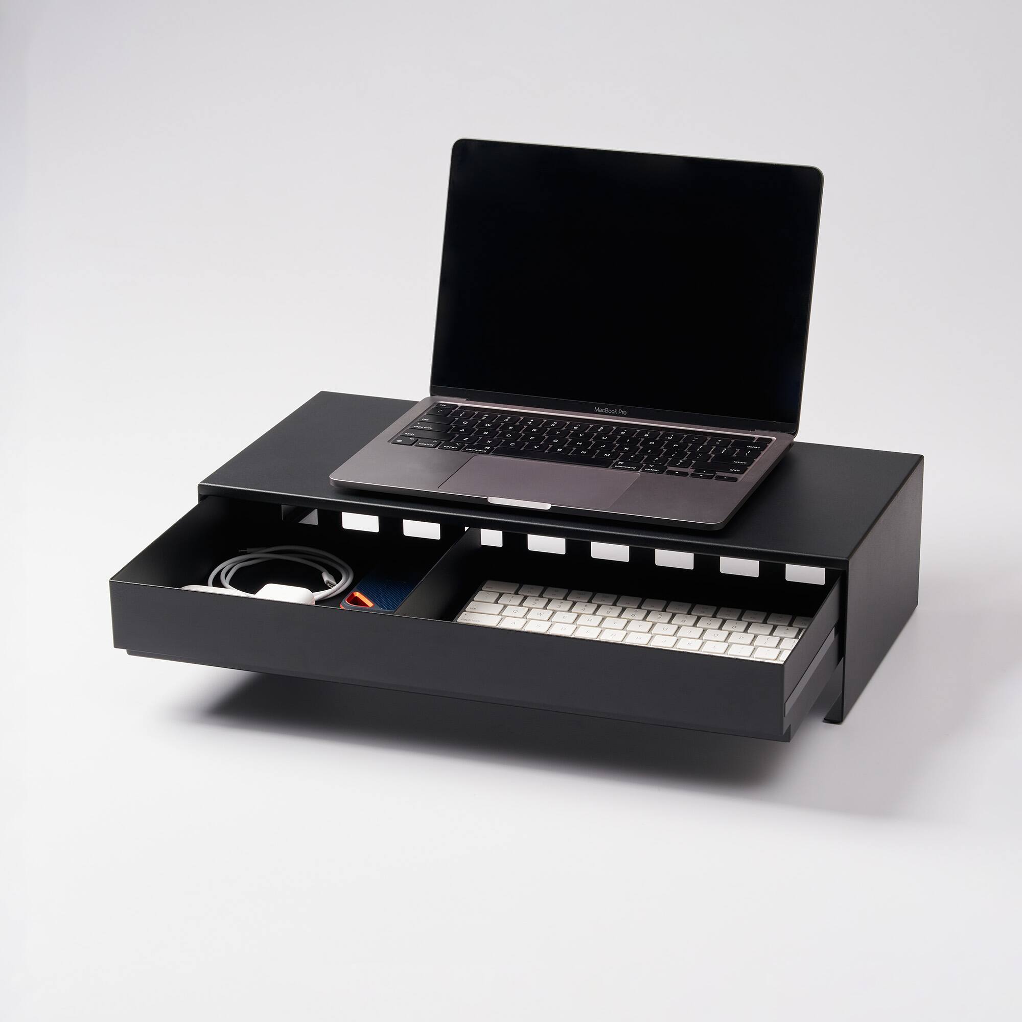 Alt View 7. Yamazaki Home - Monitor Stand With Drawer - Steel - Black.