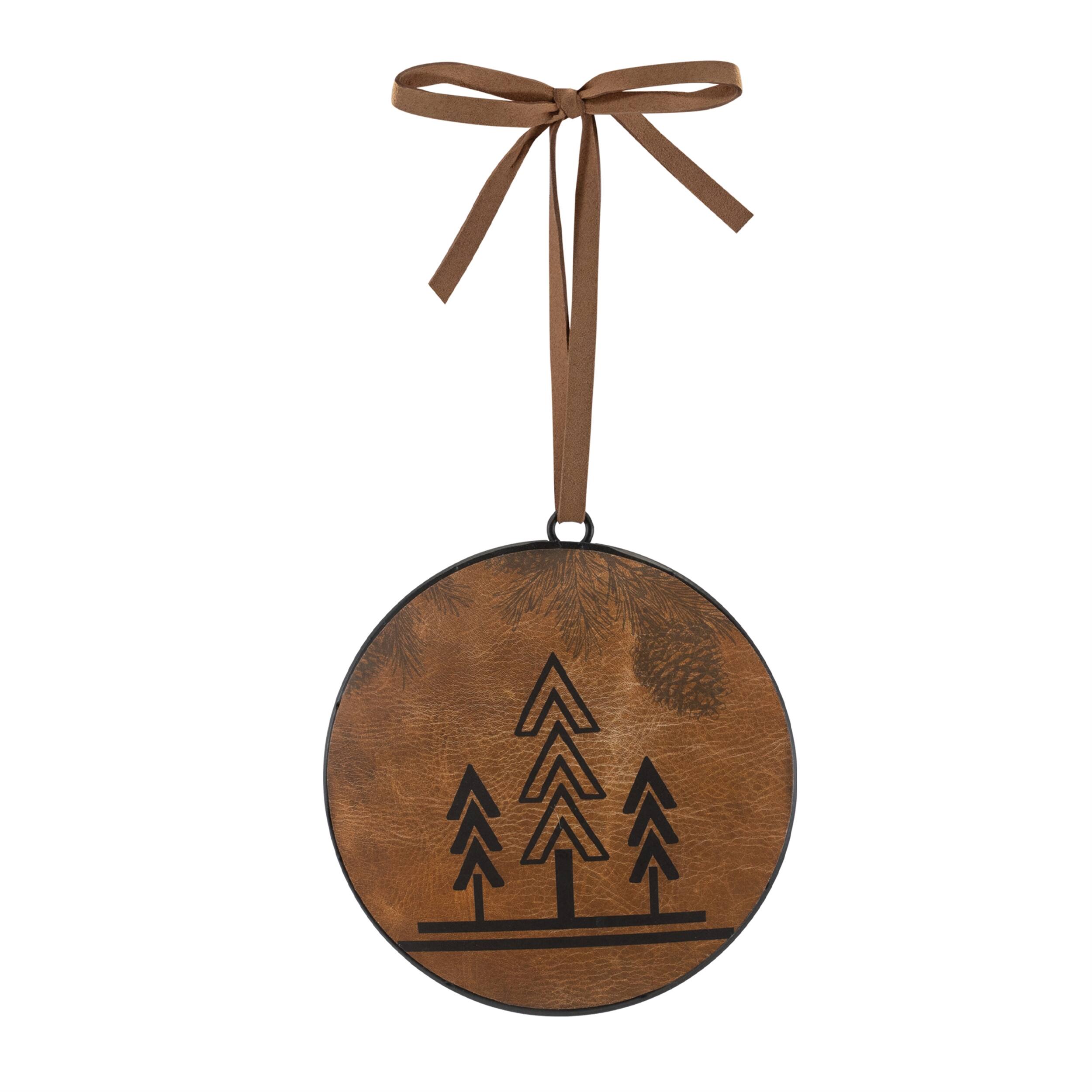 Left. BreeBe - Bison Disc Ornament (Set of 12) - Brown.