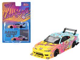 Mini GT - Nissan LB-Super Silhouette S15 SILVIA RHD Yellow Blue Pink Graphics LBWK KUMA Limited Edition 1/64 - Yellow and Blue with Pink