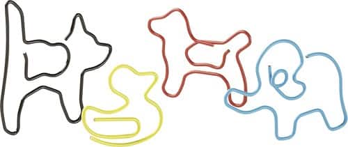 Front Standard. Schoolio - Animal Paper Clips (12-Pack) - Black/Yellow/Red/Blue.