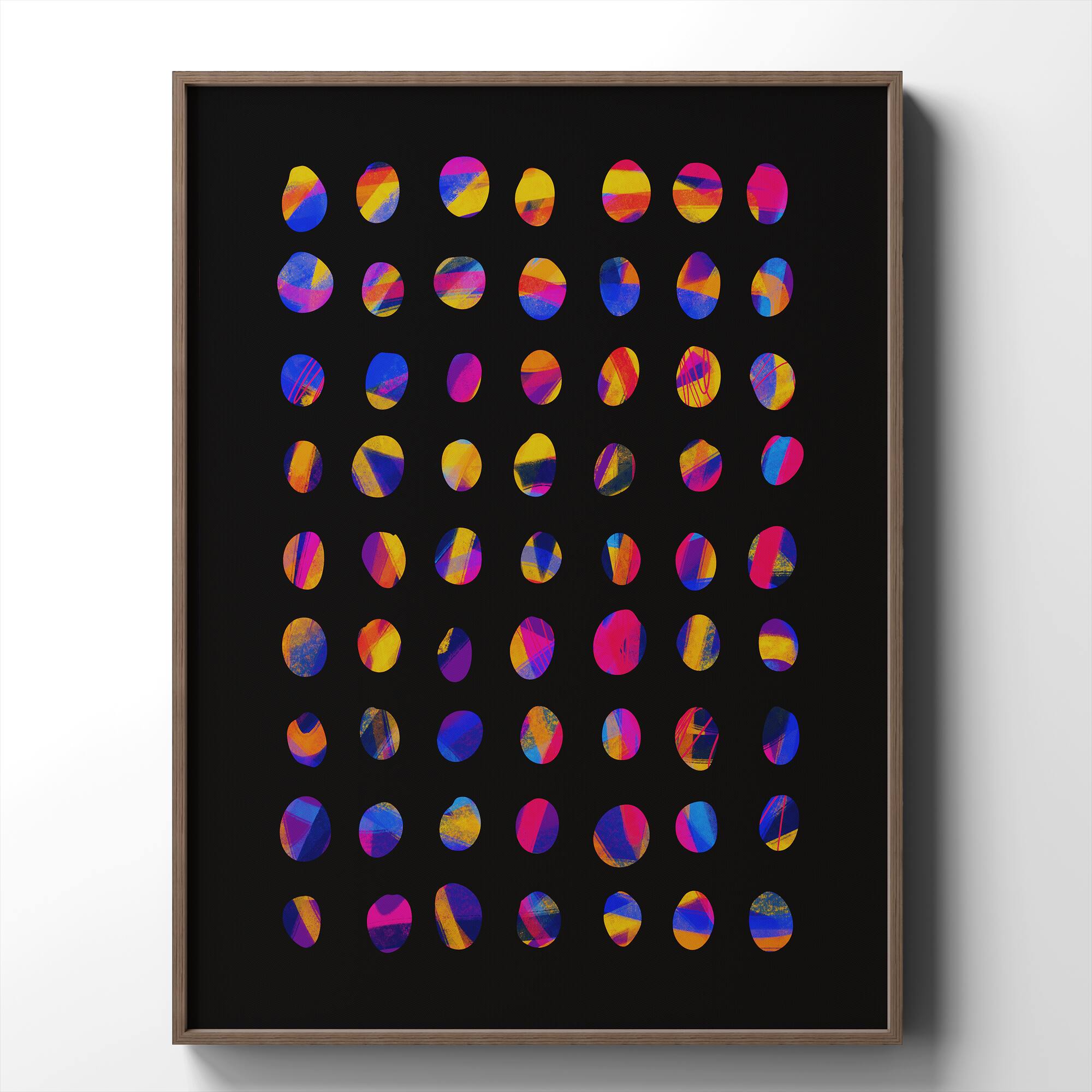 Front. HOMLUX - 1 Piece Framed Abstract Canvas Wall Art Black Background Circle Wall Decor Decorative Canvas Print 36 in. x 24 in. - Multi-Colored.