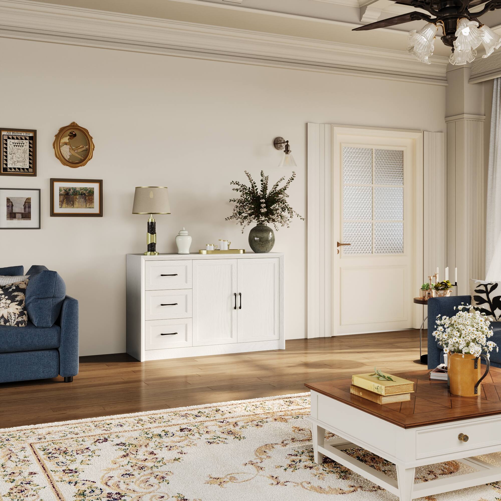 Alt View 10. FUFU & GAGA - Multi-Purpose Storage Cabinet for Living Room with Drawers & Shelves, Modern Display and Organization Unit - White.