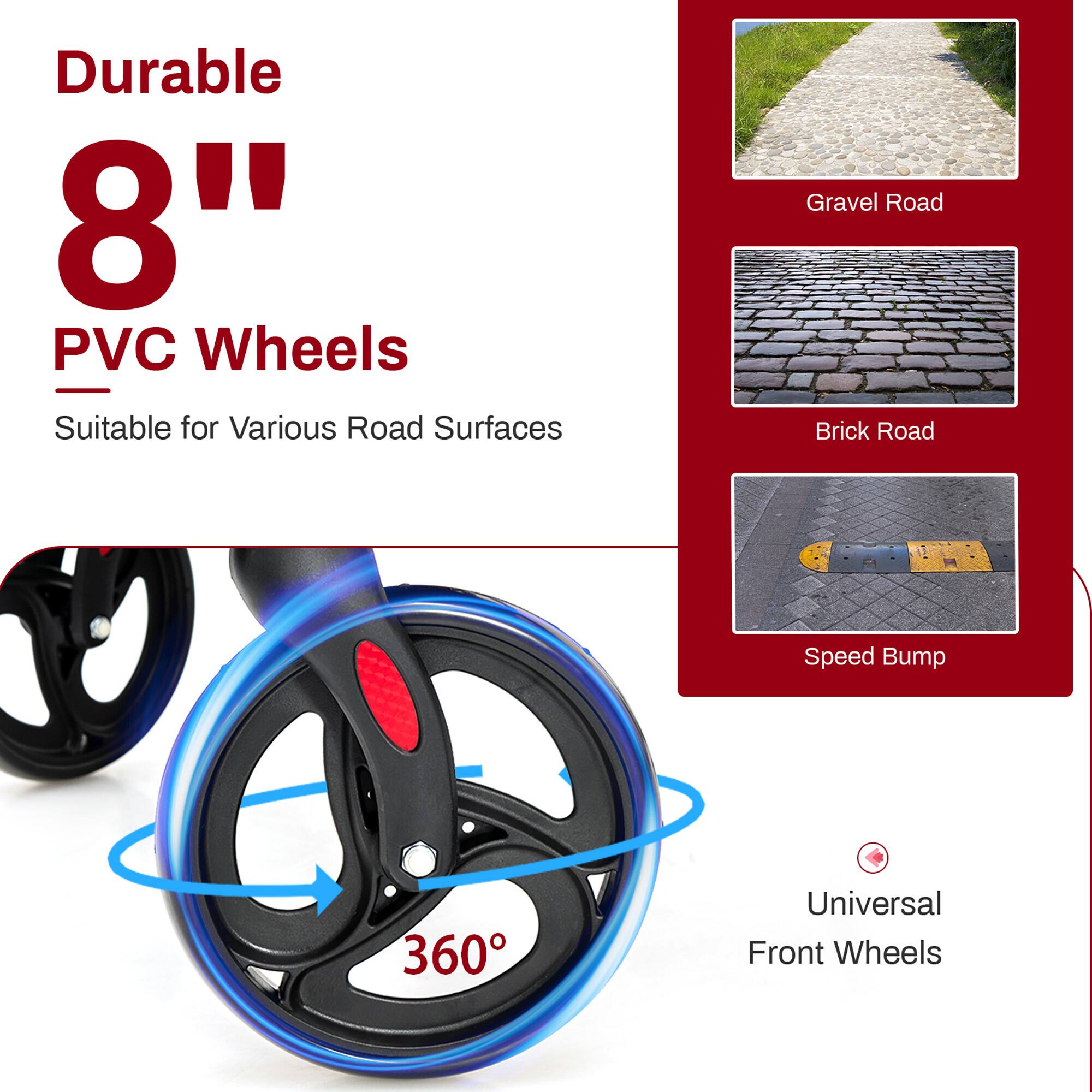 Durable 8" PVC Wheels, Suitable for Various Road Surfaces, Gravel Road, Brick Road, Speed Bump, 360° Universal Front Wheels