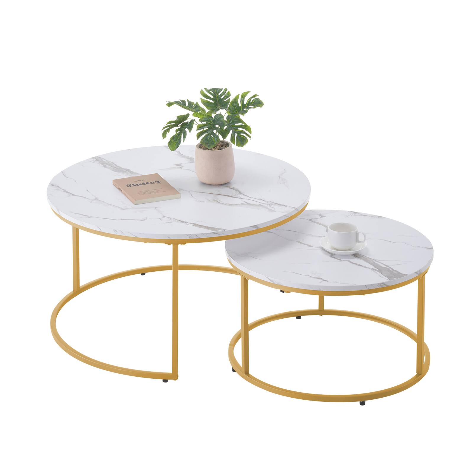 Front. VEVOR - Nesting Coffee Table Set of 2, 31.5 in Round Coffee Table, Nesting Tables for Small Place, Vintage End Side Tables - White.