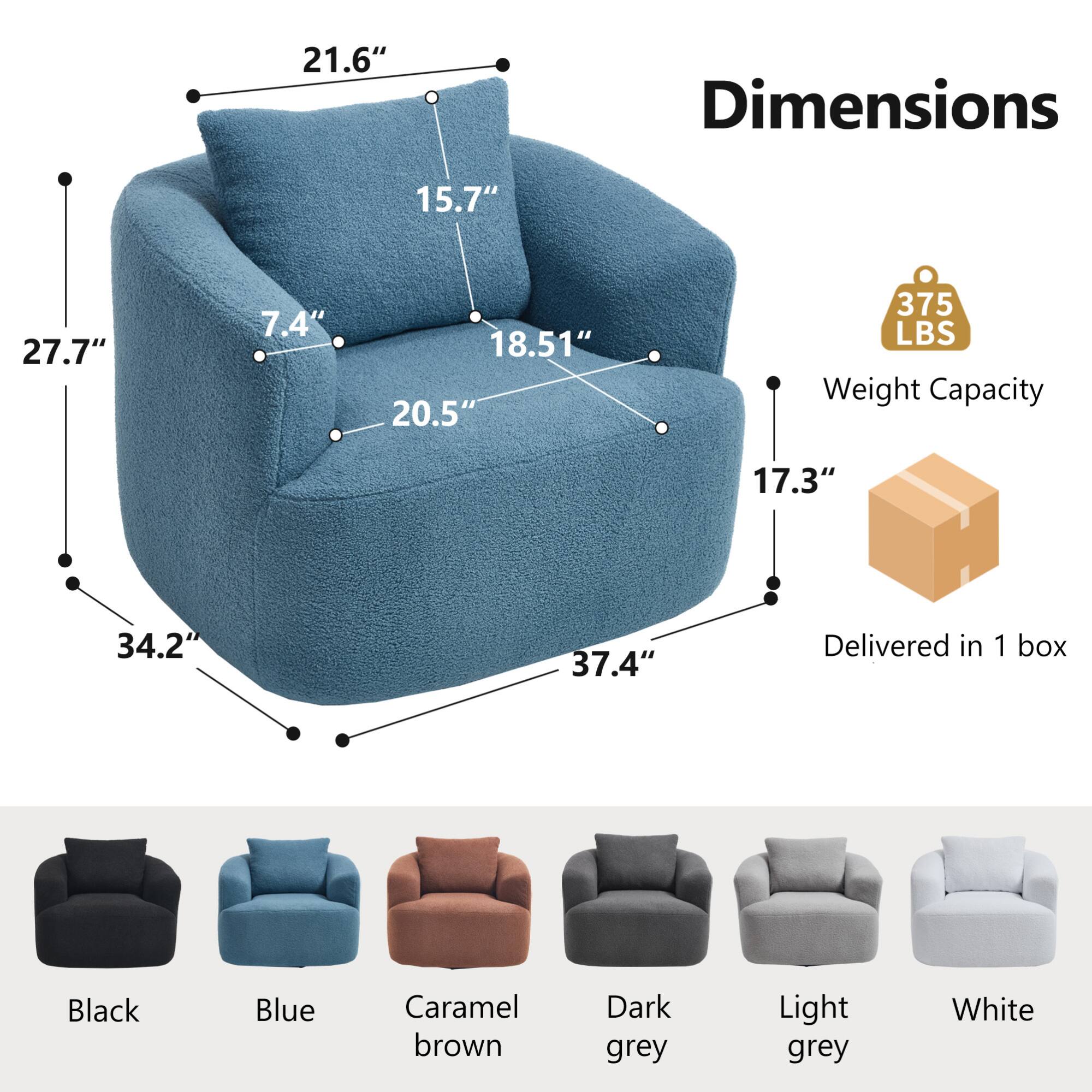 21.6"  
Dimensions: 15.7" x 27.7" x 7.4" x 18.51" x 20.5" x 34.2" x 17.3" x 37.4"  
Weight Capacity: 375 LBS  
Delivered in 1 box  

Colors:  
- Black  
- Blue  
- Caramel brown  
- Dark grey  
- Light grey  
- White