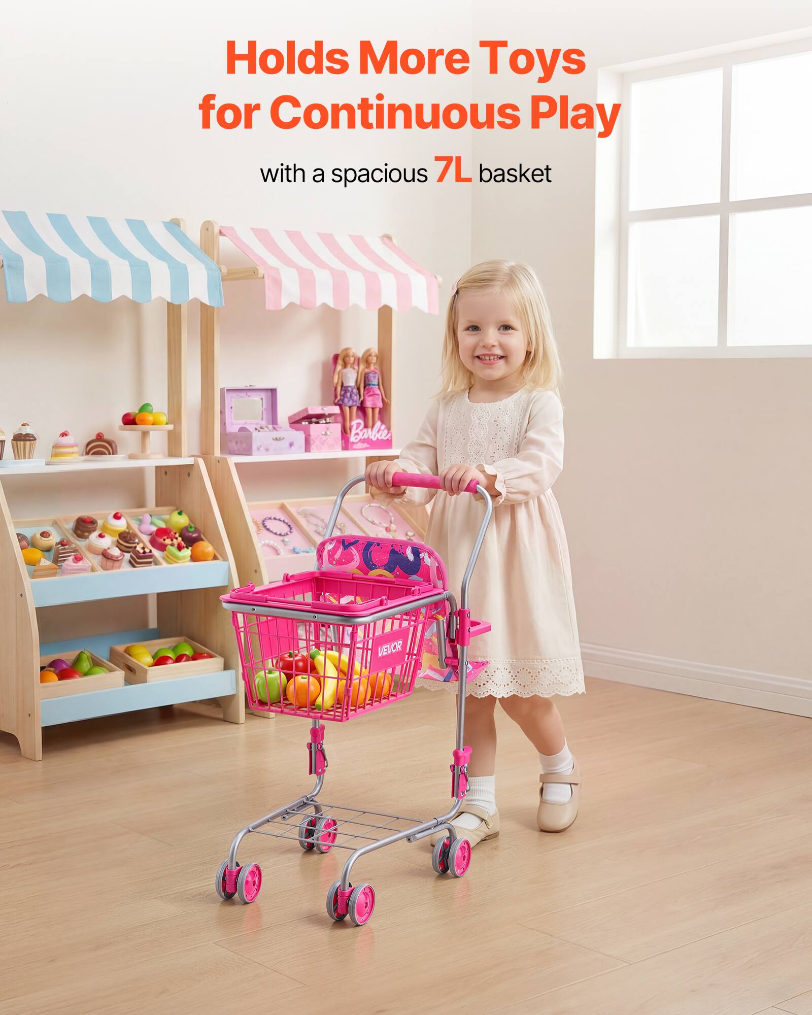 Holds More Toys for Continuous Play with a spacious 7L basket