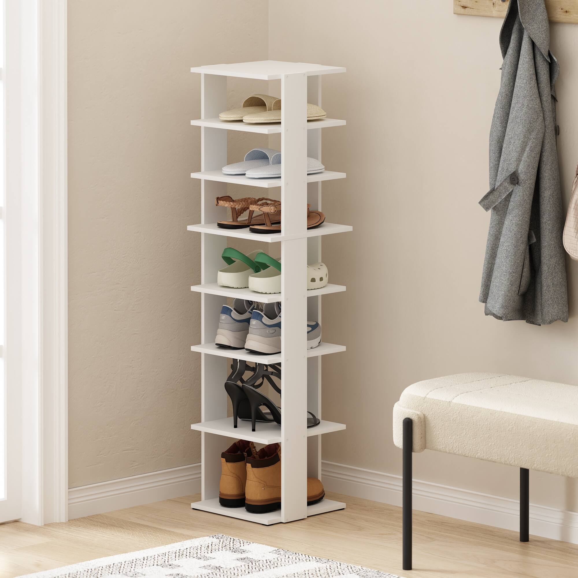 Alt View 5. Furinno - Compact 8-Tier Vertical Space Saving Free Standing Shoe Tower, Shoe Rack for Closet Entryway - White.