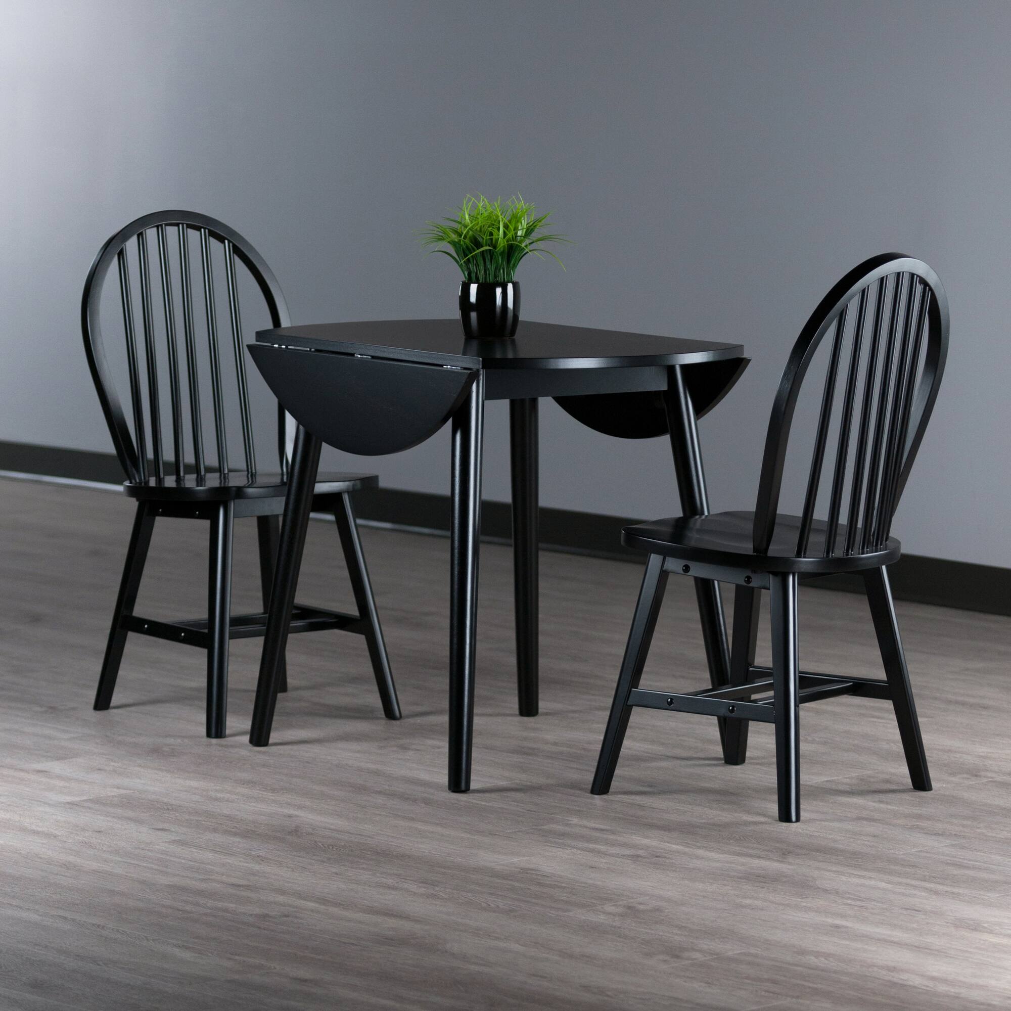 Alt View 7. Winsome Wood - Moreno 3-Pc Set, Drop Leaf Table with Windsor Chairs - Black.