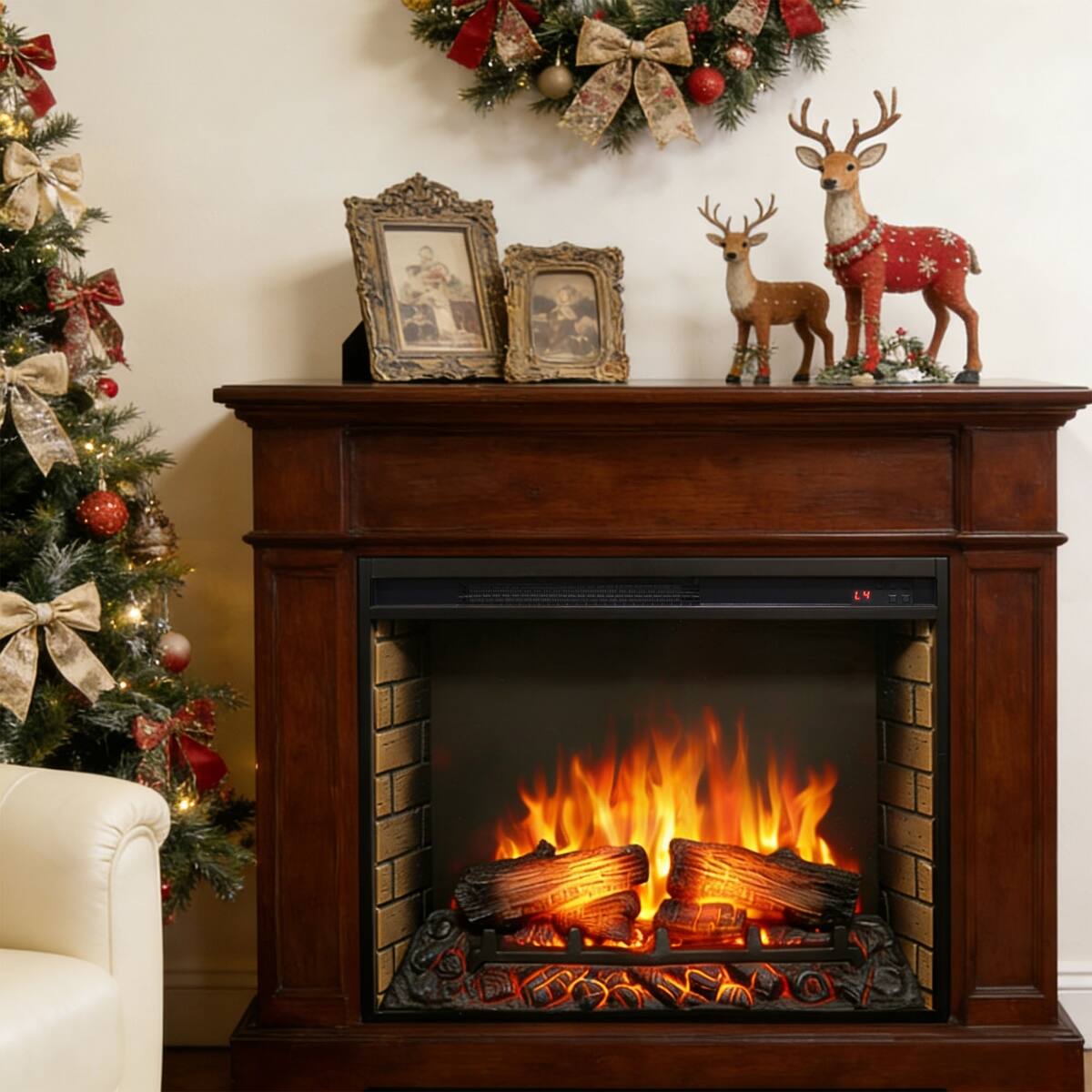 Front. Loheer - Loheer 28 inch electric fireplace insert ultra thin heater with realistic flame and remote control - Antique Black.