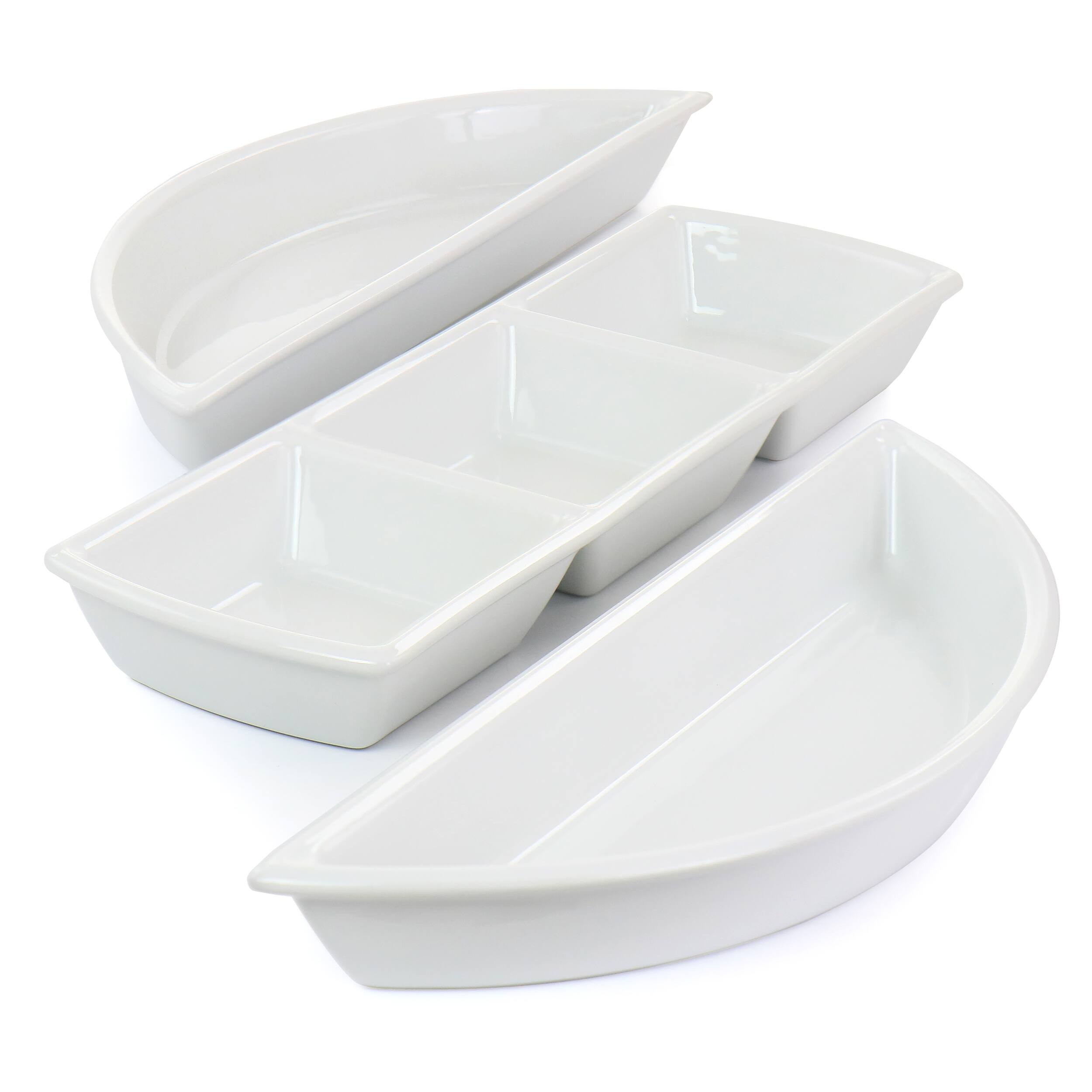 Alt View 3. Gibson - Gibson Elite Gracious Dining 4 Piece Fine Ceramic Sectional Tray Set with Acacia Wood Base - White.